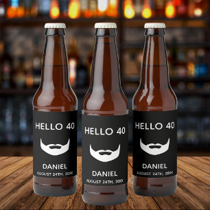 40th birthday party beard black white men beer bottle label