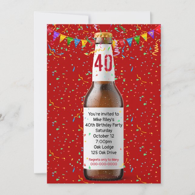 40th Birthday Party Beer Bottle Invitation (Front)