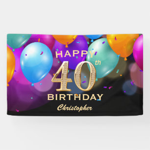 40th Birthday Party Black and Gold Balloons Banner