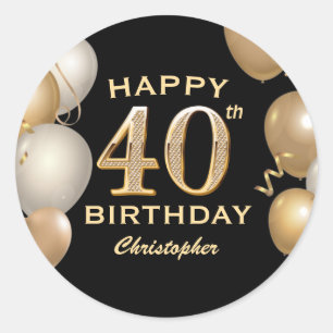 40th Birthday Party Black and Gold Balloons Classic Round Sticker