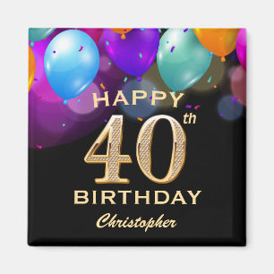 40th Birthday Party Black and Gold Balloons Magnet