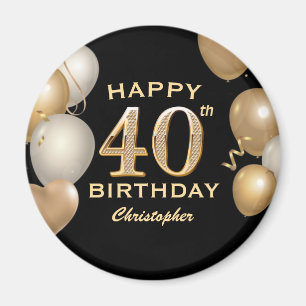 40th Birthday Party Black and Gold Balloons Magnet