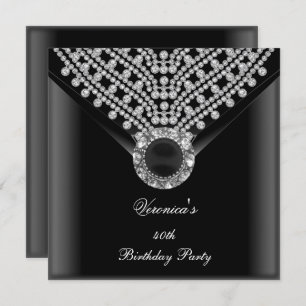 40th Birthday Party Black Diamonds Image Invitation