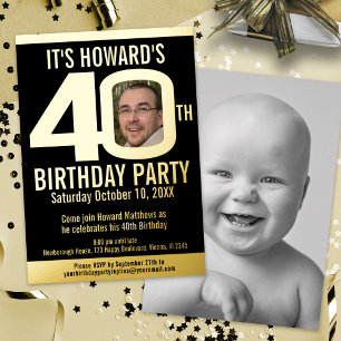 40th Birthday party black gold foil photo