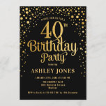 40th Birthday Party - Black & Gold Invitation<br><div class="desc">40th Birthday Party Invitation.
Elegant design in black and faux glitter gold. Features stylish script font and confetti. Message me if you need custom age.</div>