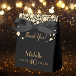 40th birthday party black gold thank you name favour box<br><div class="desc">An elegant and glamourous 40th birthday favour box.  Purple backdrop and golden coloured faux diamonds. With the text: Thank You!  Templates for a name,  date of birth and date of anniversary and age number. Golden letters.</div>