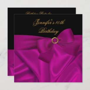 40th Birthday Party Black Plum Pink Bow Invitation