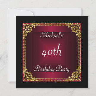 40th birthday Party Black Red Art Deco Invitation