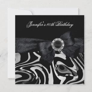 40th Birthday Party Black White Abstract Diamond Invitation
