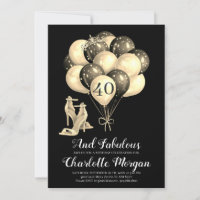 40th Birthday Party Black White Invitation
