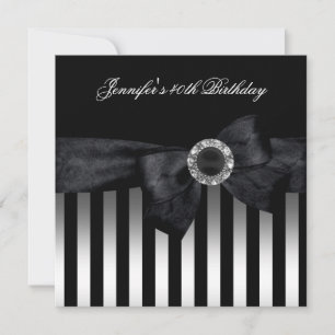40th Birthday Party Black White Stripe Diamond Invitation
