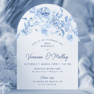 40th Birthday Party Blue Floral Arch Shape Invitation