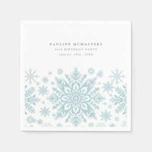 40th Birthday Party Blue White Snowflake Winter Napkin