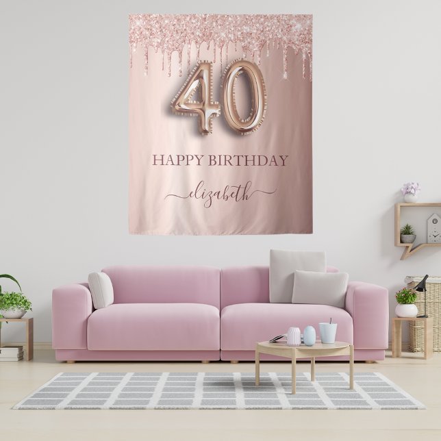 40th birthday party blush pink rose gold glitter tapestry (Creator Uploaded)
