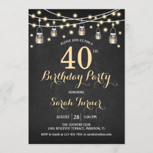 40th Birthday Party - Chalkboard Gold Invitation