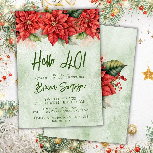 40th Birthday Party Christmas Poinsettia Invitation (Creator Uploaded)