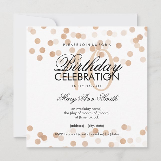 40th Birthday Party Copper Foil Glitter Lights Invitation (Front)
