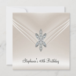 40th Birthday Party Cream Diamond Jewel Invitation