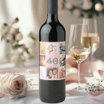 40th birthday party custom photo collage rose gold wine label<br><div class="desc">A bottle label for a 40th birthday party, celebrating her life with a collage of 8 of your photos. Personalise and add a name, age 40 and a date. Date of birth or the date of the party. White and dark rose gold coloured letters. Elegant and trendy rose gold, blush...</div>