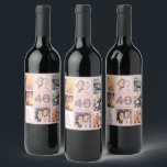 40th birthday party custom photo collage rose gold wine label<br><div class="desc">A bottle label for a 40th birthday party, celebrating her life with a collage of 8 of your photos. Personalise and add a name, age 40 and a date. Date of birth or the date of the party. White and dark rose gold coloured letters. Elegant and trendy rose gold, blush...</div>