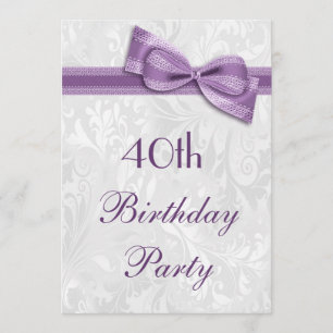40th Birthday Party Damask and Faux Bow Invitation