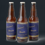 40th Birthday party dark navy blue gold cheers Beer Bottle Label<br><div class="desc">A 40th Birthday Party celebration for him, boy, guy in dark blue, navy blue background. The blue colour is uneven. With a faux gold frame and golden confetti sprinkle, golden coloured letters. Text: Cheers! Personalise and add a name and age 40, golden letters. The name is written with a modern...</div>