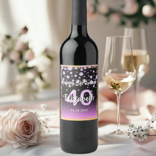 40th birthday party diamonds glitter purple black wine label