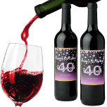 40th birthday party diamonds glitter purple black wine label<br><div class="desc">An elegant, glamourous and girly 40th birthday wine or champagne bottle label. Purple and black coloured faux glitter with faux diamond sprinkle and a golden frame. Templates for a name, age 40 and a date. Date of birth or the date of the party/anniversary. With the text: Happy Birthday! White and...</div>