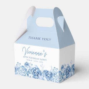 40th Birthday Party Dusty Blue Rose Floral Favour Box