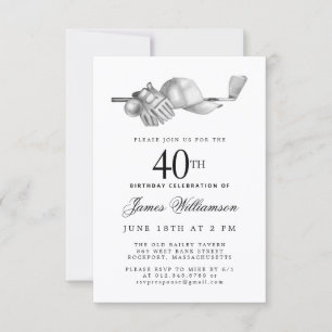 40th Birthday Party Elegant Black White Golf Invitation