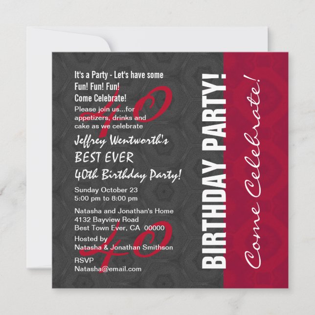 40th Birthday Party Elegant Script Numbers W14 Invitation (Front)