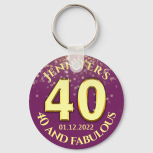 40th Birthday party favour 40 and fabulous gold  Key Ring