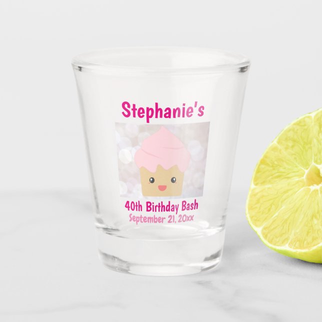 40th Birthday Party Favour Cute Pink Cupcake Shot Glass (Front)