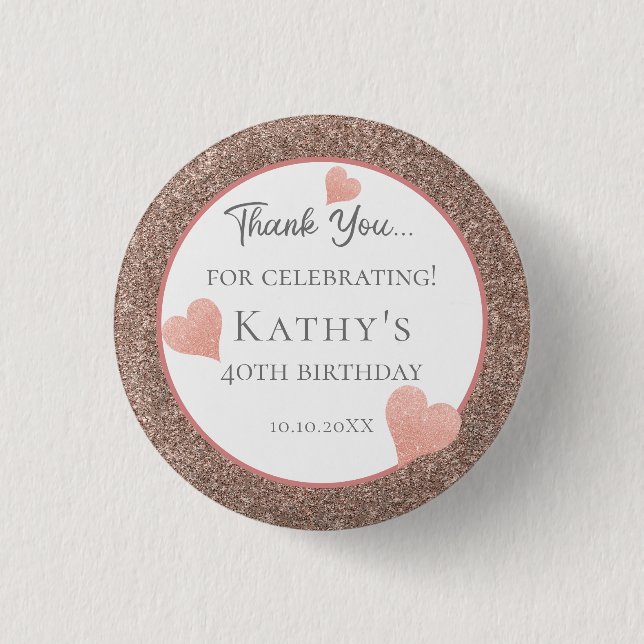 40th Birthday Party Favours Dark Champaign 3 Cm Round Badge (Front)