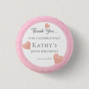 40th Birthday Party Favours Pink Hearts 3 Cm Round Badge