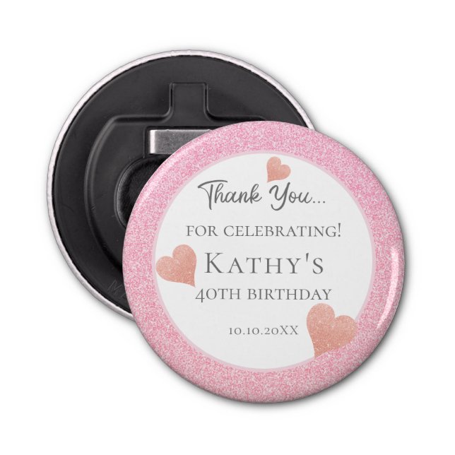 40th Birthday Party Favours Pink Hearts Bottle Opener (Front)