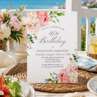 40th Birthday Party Feminine Pink Roses Floral Inv