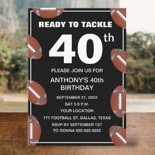 40th Birthday Party Football Black Dad Sport Invitation