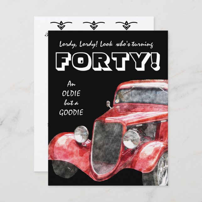 40th Birthday Party For Him - Classic Hotrod Car Invitation (Front/Back)