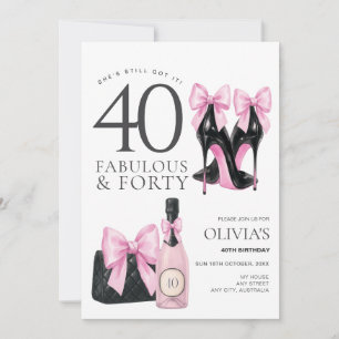 40th Birthday Party for Women, Fabulous and Forty Invitation