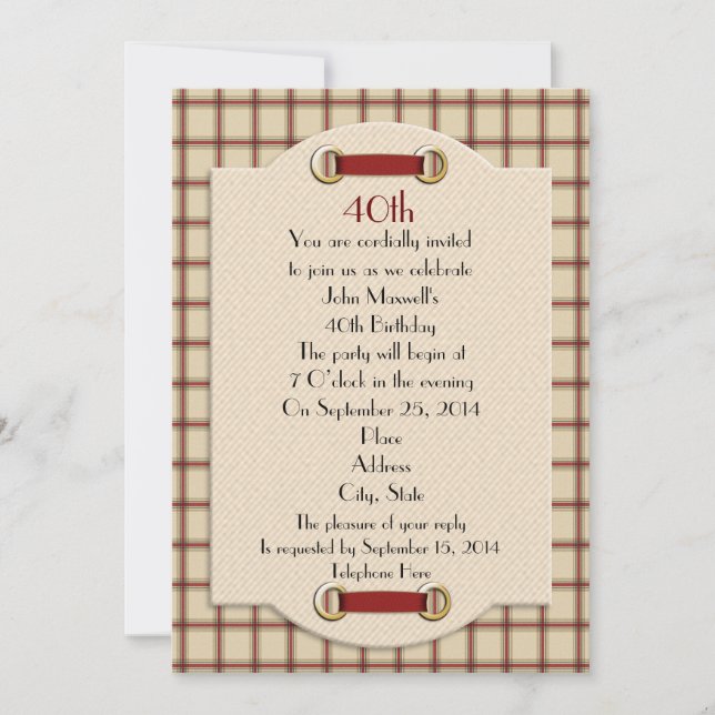 40th Birthday party formal invitation for man (Front)