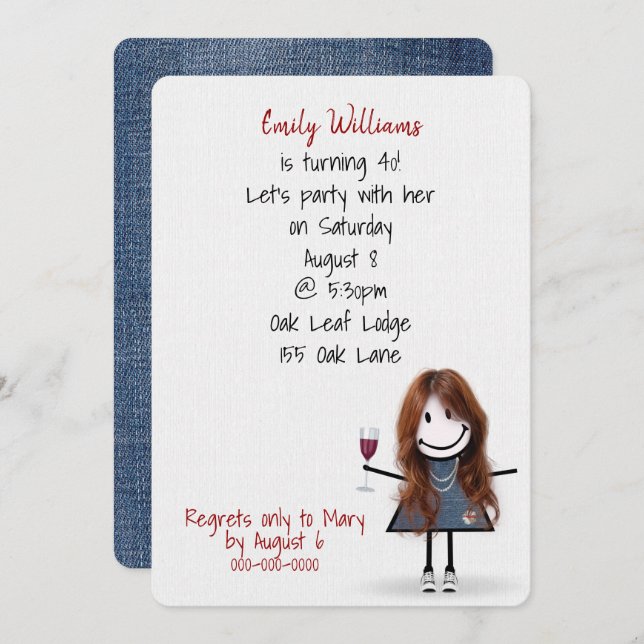 40th Birthday Party Girl in Sneakers with Wine Invitation (Front/Back)