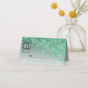 40th Birthday Party Glam Green Glitter Place Card