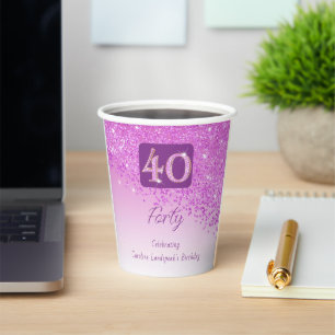 40th Birthday Party Gleaming Pink Glitter Paper Cups