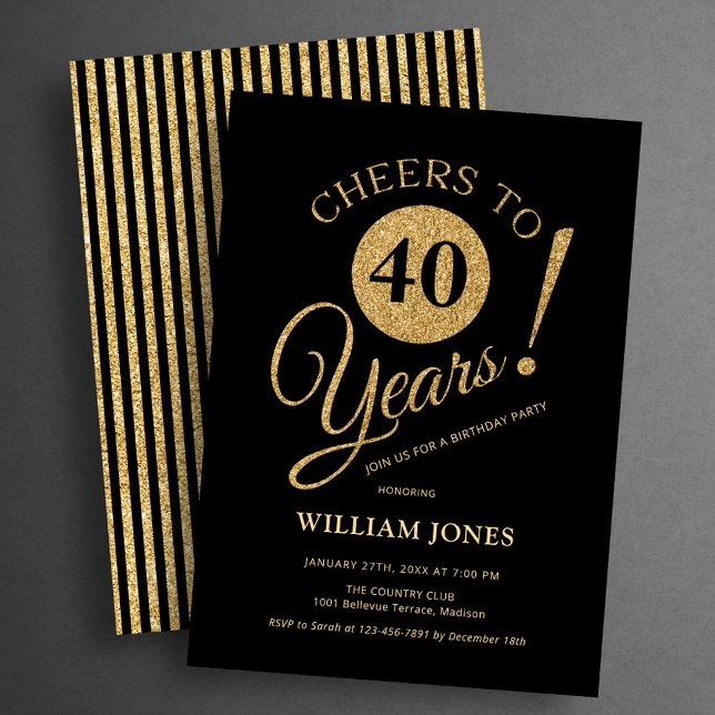 40th Birthday Party Gold Black Invitation (Creator Uploaded)