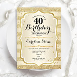 40th Birthday Party - Gold Invitation<br><div class="desc">40th Birthday Party Invitation. Elegant design in gold. Features faux glitter gold stripes,  stylish script font and confetti. Perfect for a glam birthday celebration.</div>