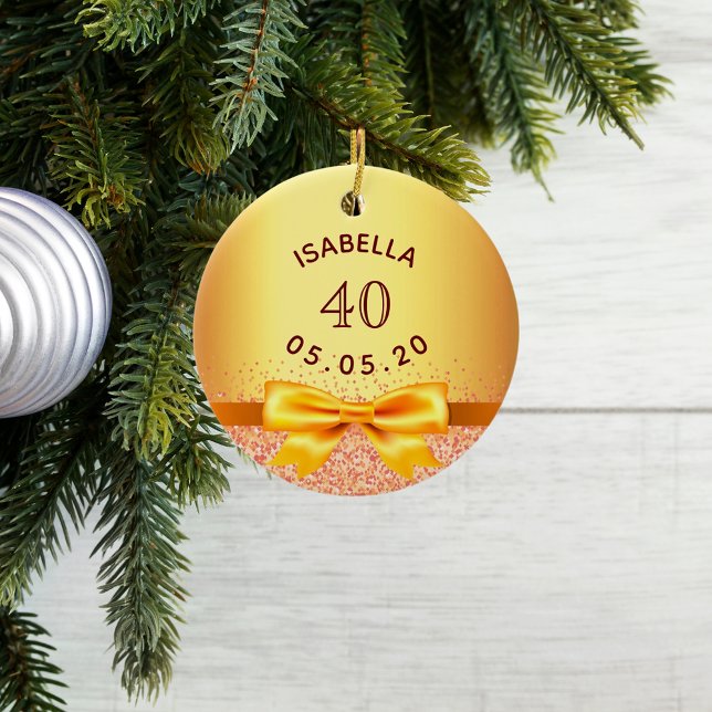 40th birthday party gold pink bow name ceramic tree decoration (Creator Uploaded)
