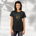 40th Birthday Party Gold Script Black T-Shirt<br><div class="desc">Celebrate a 40th birthday with this stylish and personalised t-shirt! Perfect for gathering all your family and friends together for a special occasion,  this shirt is designed to be easy to personalise. With a luxurious gold script. Get ready to party in style with this special 40th birthday t-shirt.</div>
