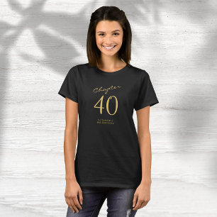 40th Birthday Party Gold Script Black T-Shirt