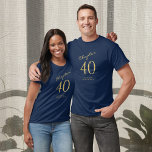40th Birthday Party Gold Script Blue T-Shirt<br><div class="desc">Looking for something truly unique for an upcoming 40th birthday party? Look no further than this one-of-a-kind blue t-shirt with elegant gold script. This unique design is easily personalised with the name and can be the perfect addition to any special occasion. Make that 40th birthday party even more memorable with...</div>